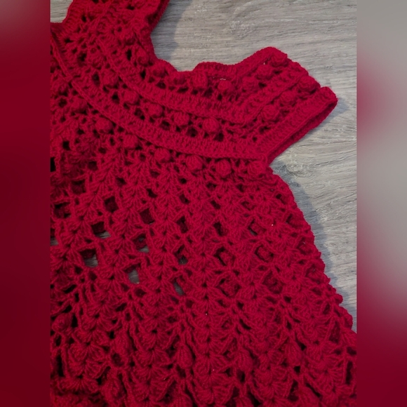 Handmade Crochet Baby Dress Red Cotton Size 6-18 Months - Picture 4 of 6